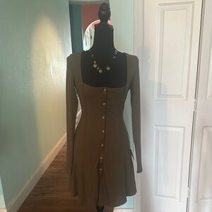Lulu's Olive Long Sleeve Button Dress